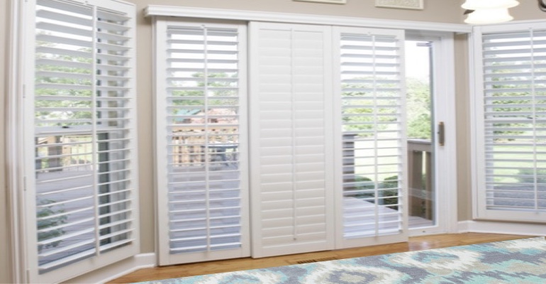 [Polywood|Plantation|Interior ]211] shutters on a sliding glass door in Cincinnati